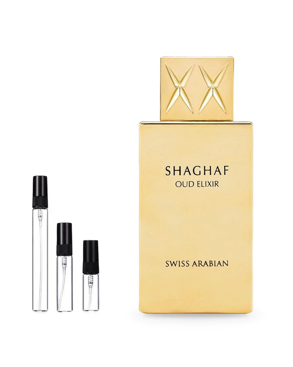 Swiss Arabian Shaghaf Oud Elixir sample – decant in glazen sprayflesje (2, 5 of 10 ml)