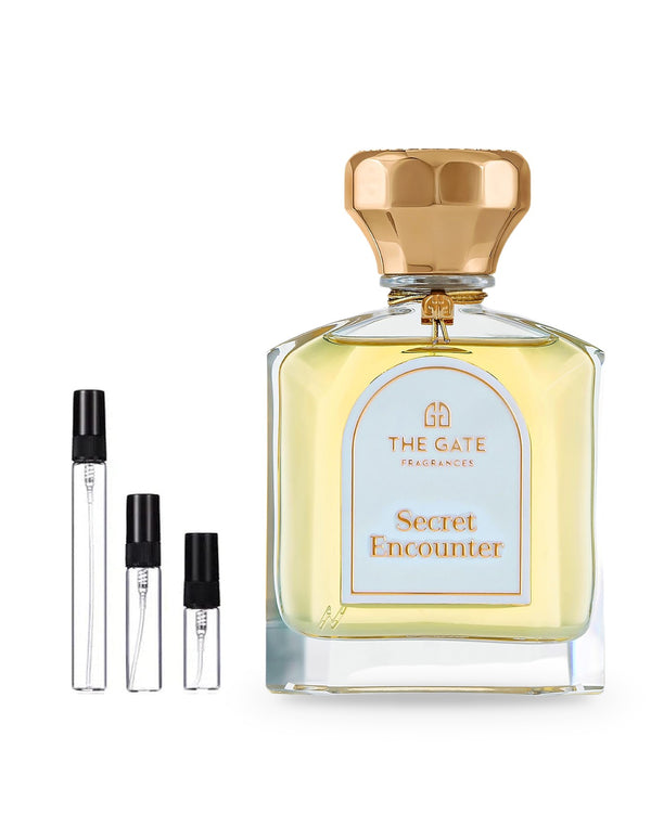 The Gate Fragrances Paris Secret Encounter sample – decant in glazen sprayflesje (2, 5 of 10 ml)